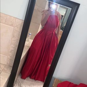 betsy and adams red formal dress